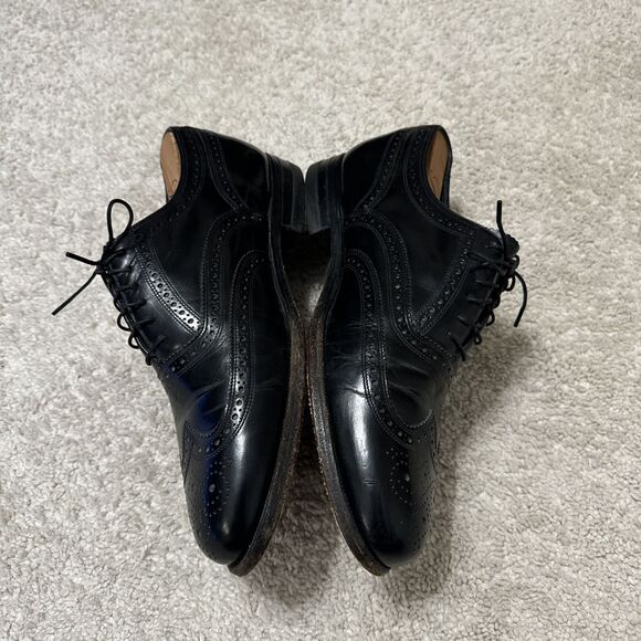 Vintage 70s Men's Florsheim Imperial Black Leather Wingtip Shoes Size  8.5 EEE - Picture 2 of 7